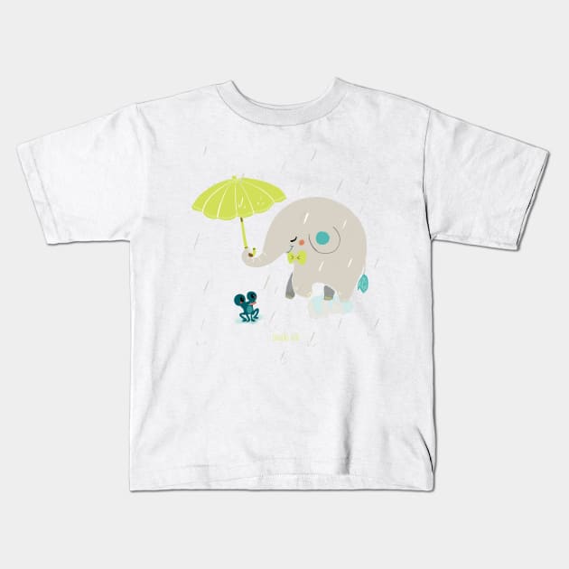 Rainy Elephant Kids T-Shirt by BabyKarot